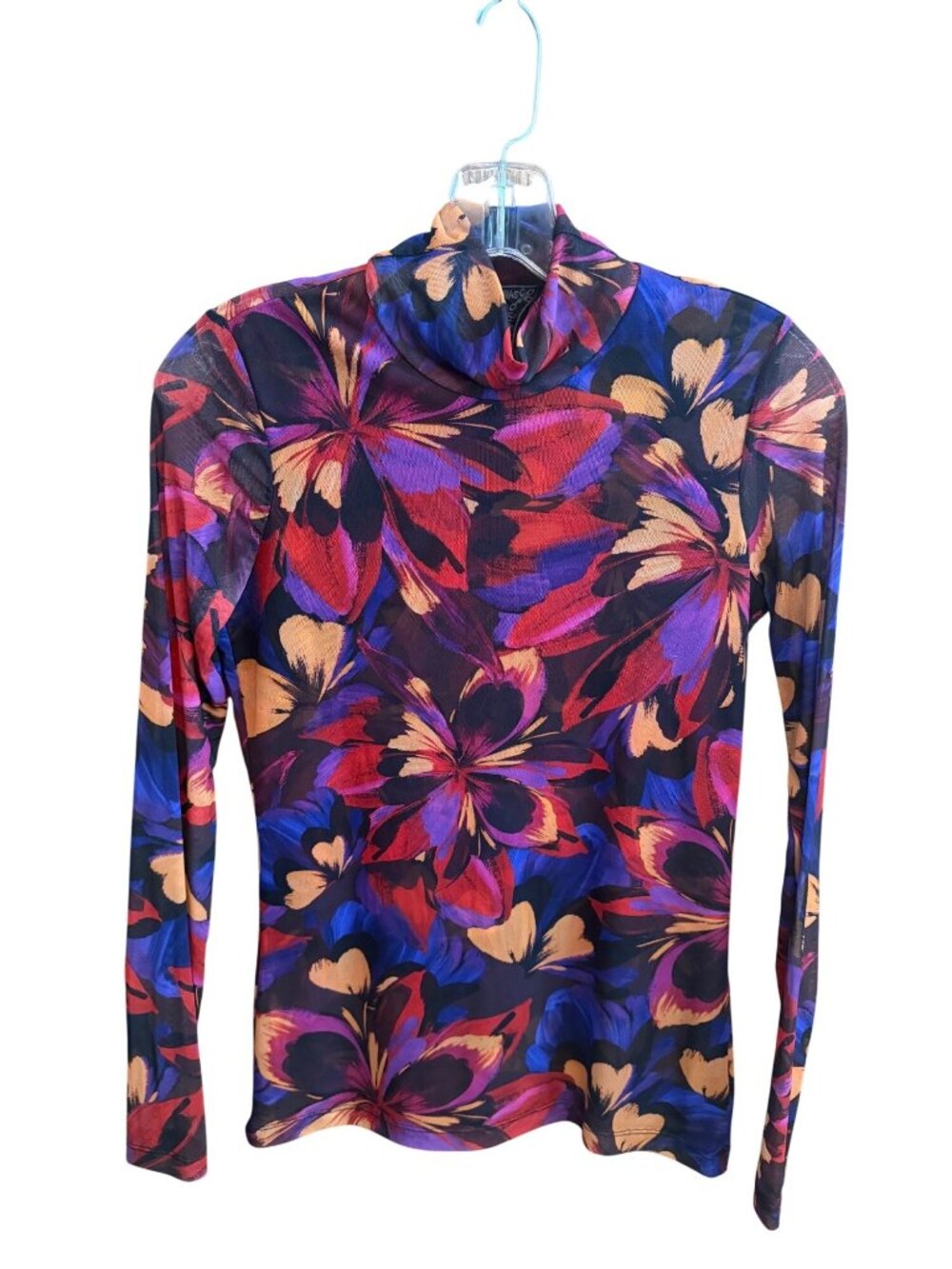 Johnny Was Jade XS Floral Mesh Turtleneck Top Long Sleeve Multicolor Nylon Blend